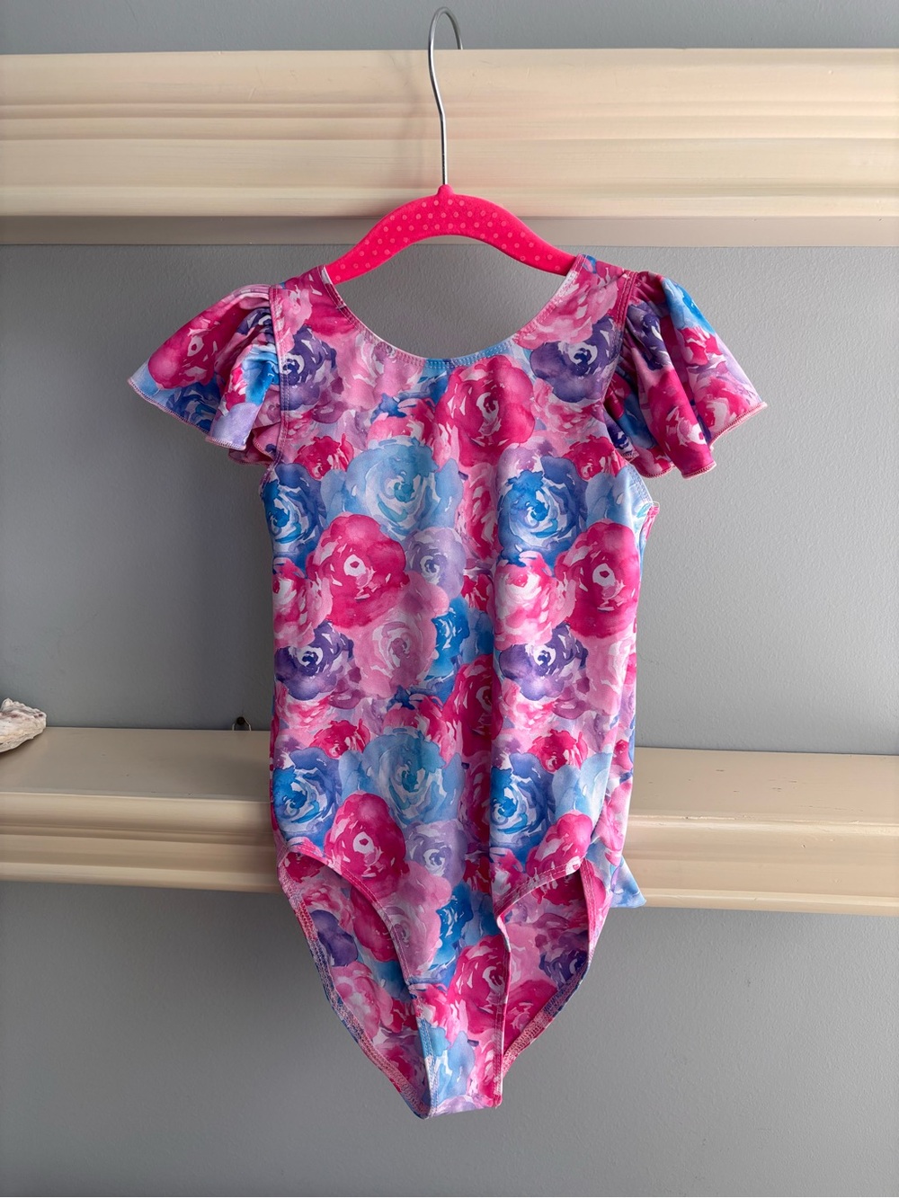 BMG - Girls Floral Flutter-Sleeve One-Piece Swimsuit — Pink & Blue